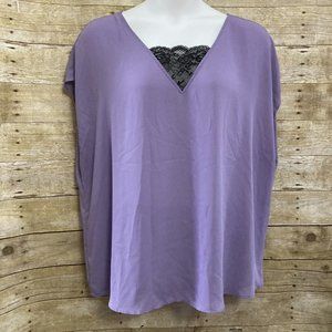 Torrid Size 3 Blouse Purple Boxy Black Lace Accent Sleeveless Silky Crepe 3X